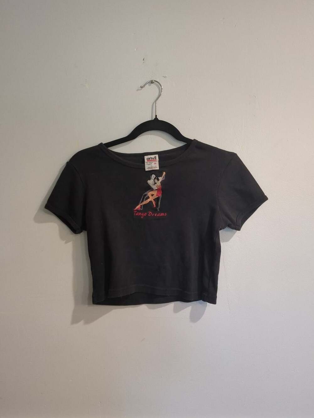 Vintage Anvil Tango Dreams Graphic Crop Top T-Shirt Black Size M